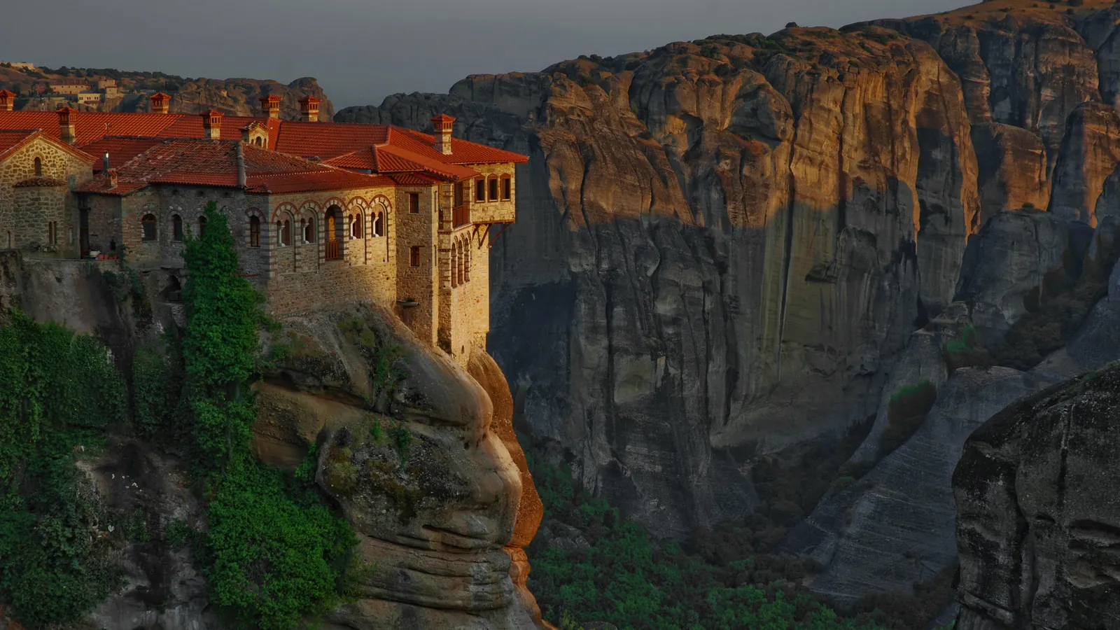 The Varlaam monastery in golden afternoon light, Meteora